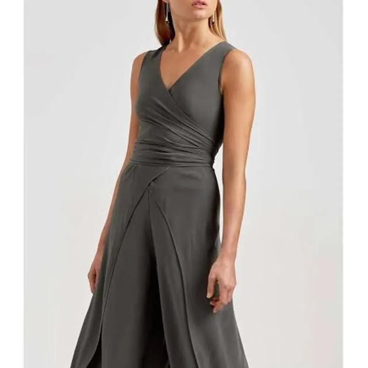 Scanlan Theodore Silk Wrap Jumpsuit Khaki Green Size 8 - Image 2