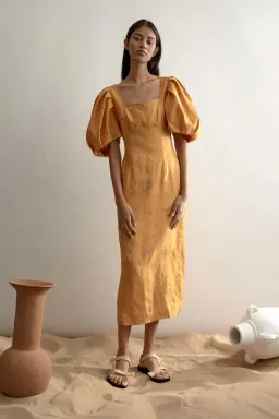 Alemais Sundance Midi Dress Yellow Print Size 6 for rent on The Volte - image 1