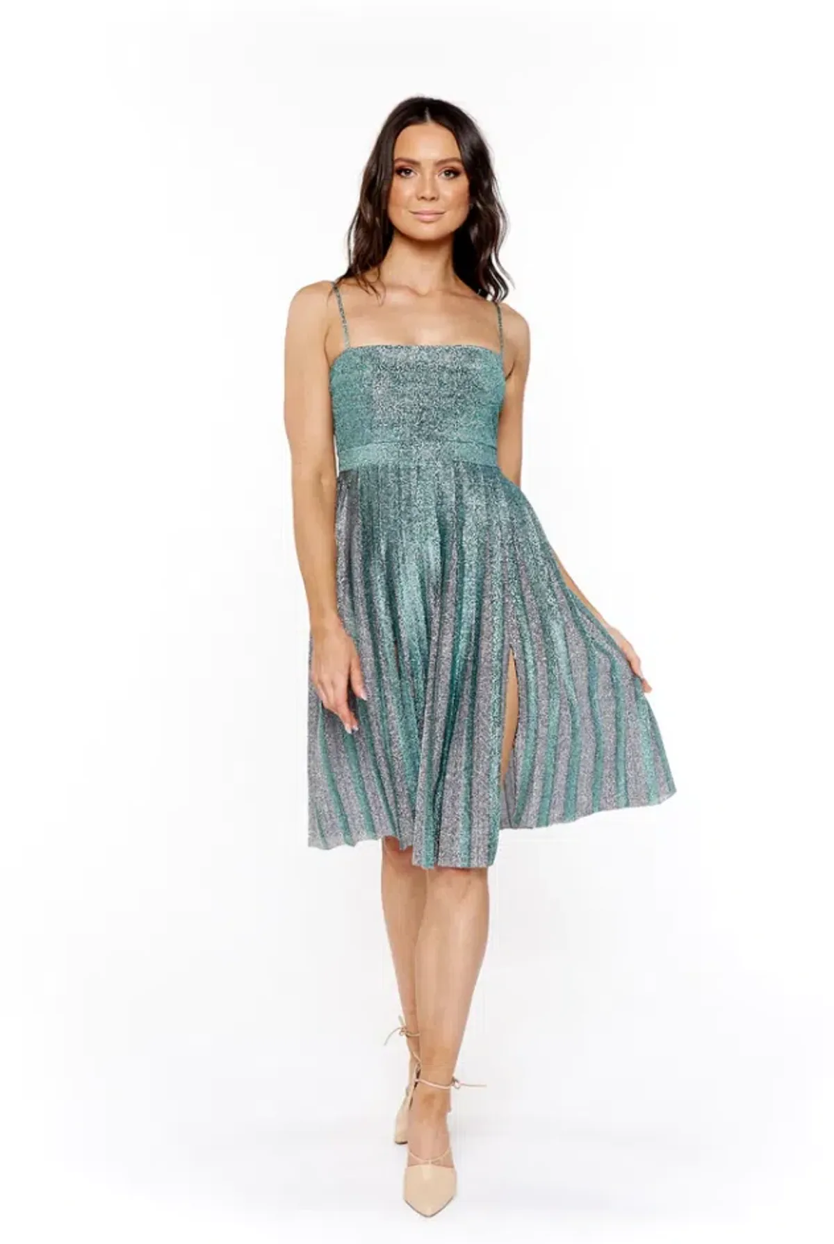 MISHA Janelle Midi Dress Green Metallic Glitter Size 6/XS - Image 3