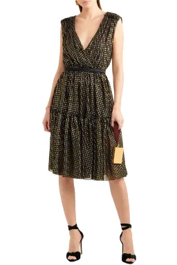 Stella McCartney Belted Fil Coupé Silk Blend Dress Metallic Size 8 for rent on The Volte - image 1
