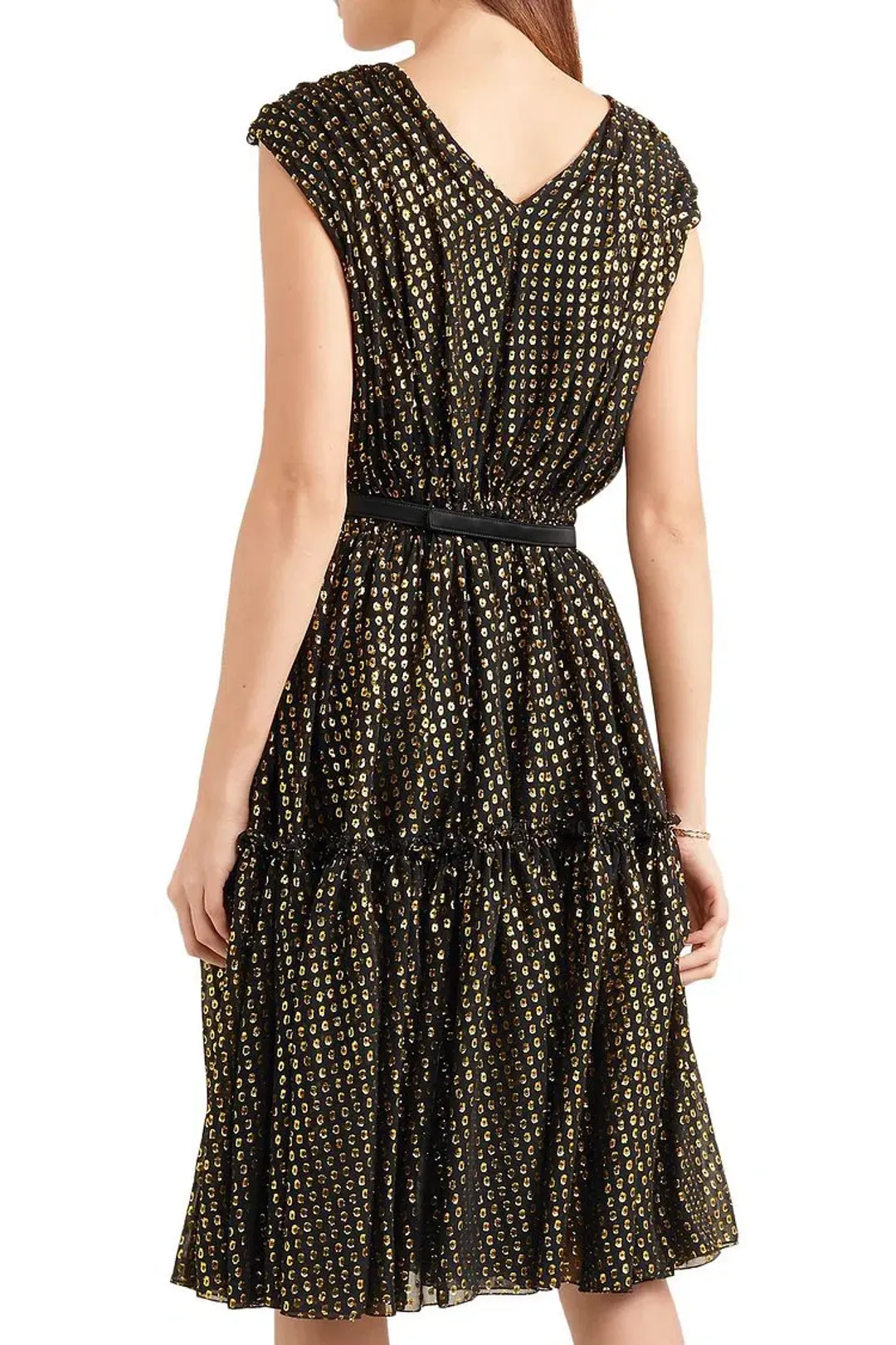 Stella McCartney Belted Fil Coupé Silk Blend Dress Metallic Size 8 for rent on The Volte - main image
