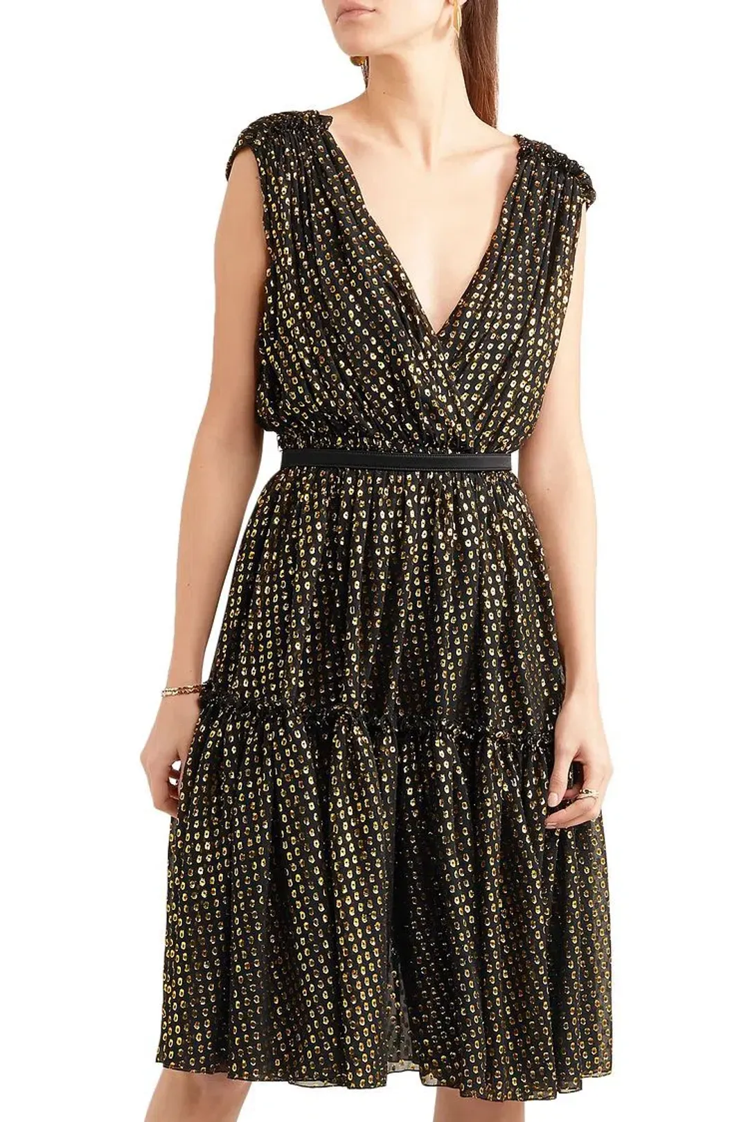 Stella McCartney Belted Fil Coupé Silk Blend Dress Metallic Size 8 for rent on The Volte - main image