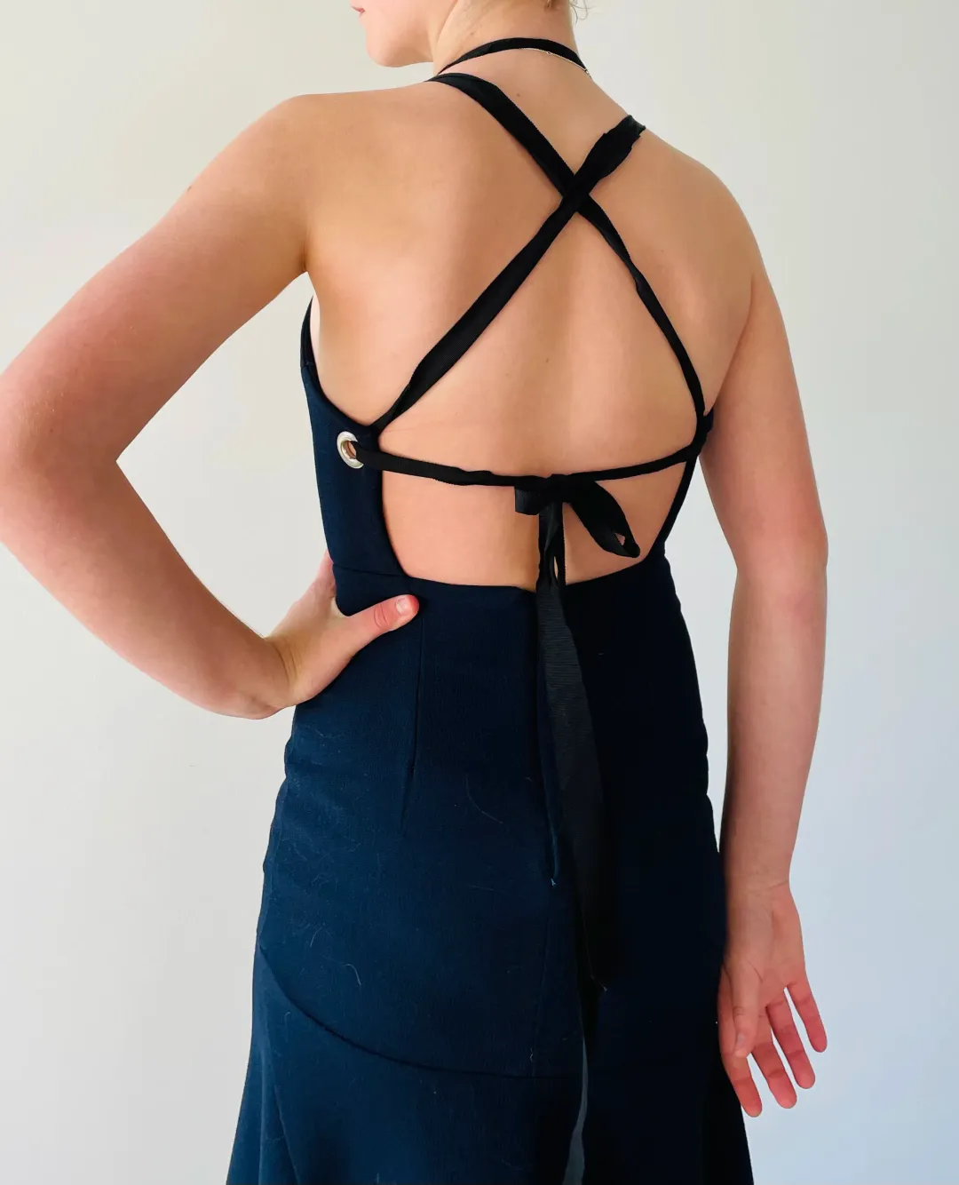 Rebecca Vallance Halter Cut Out Midi Dress Navy Size 6 for rent on The Volte - main image