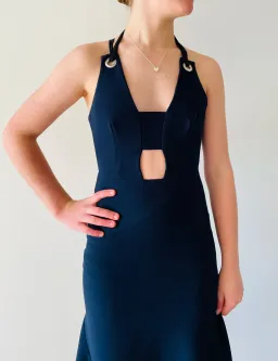 Rebecca Vallance Halter Cut Out Midi Dress Navy Size 6 for rent on The Volte - image 2