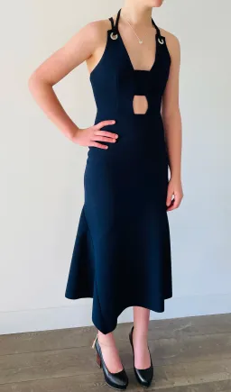 Rebecca Vallance Halter Cut Out Midi Dress Navy Size 6 for rent on The Volte - image 1
