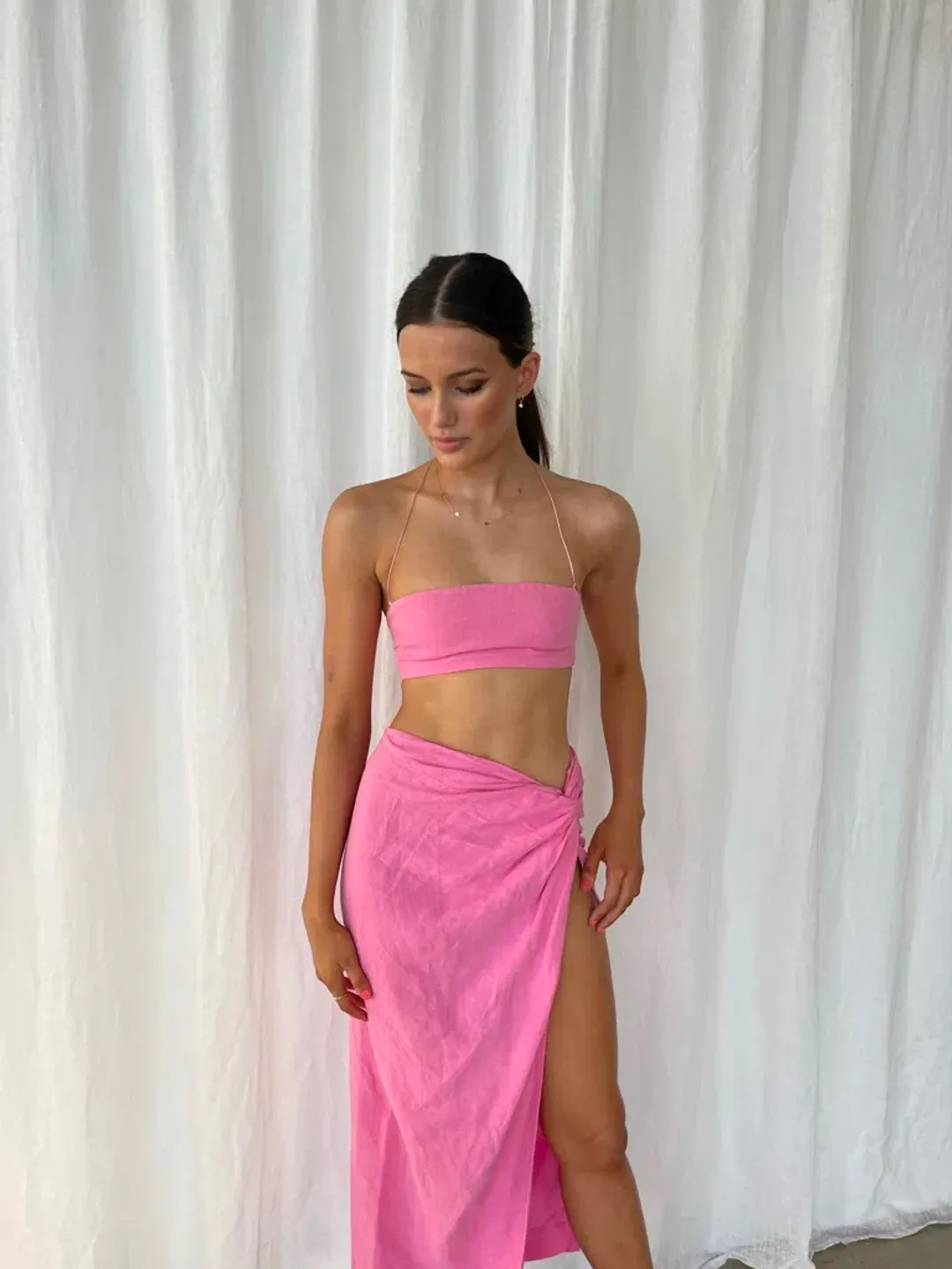 Natalie Rolt Kylie Crop Size 0 & Kaia Skirt Size 1 Set Pink for rent on The Volte - main image