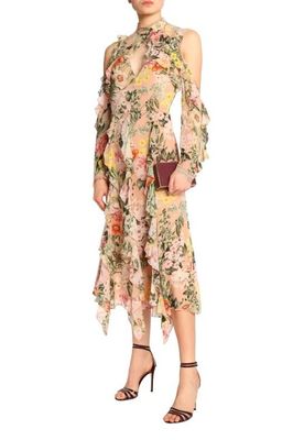Nicholas Cold-shoulder ruffled floral-print silk crepe de chine midi dress for rent on The Volte - image 1