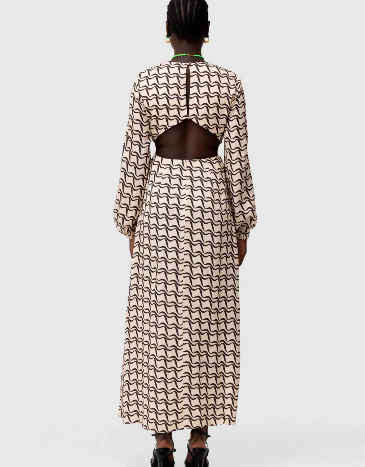 The Wolf Gang Marrakesh Cut Out Dress Black Wave Print Size 10 - Image 2