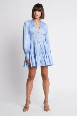 Aje Fallingwater Gathered Mini Dress Blue Size AU 6 for rent on The Volte - image 1