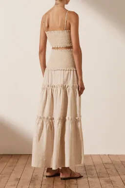 SHONA JOY Fiona Shirred Bralette and Tiered Midi Skirt Set CREAM Size AU 6 for rent on The Volte - image 3