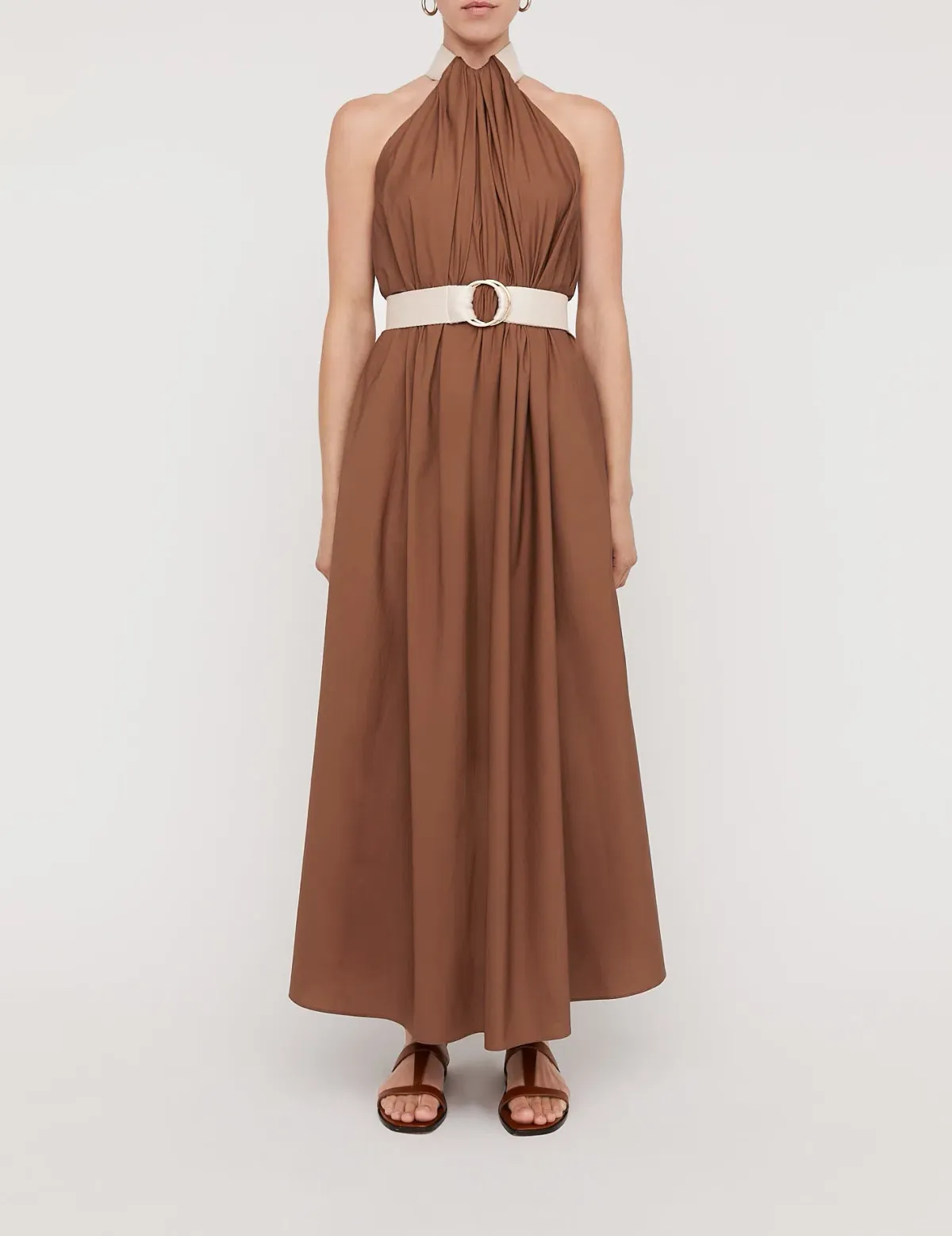 Scanlan Theodore Cotton Strapping Dress With Belt Brown Size 6 - Image 1