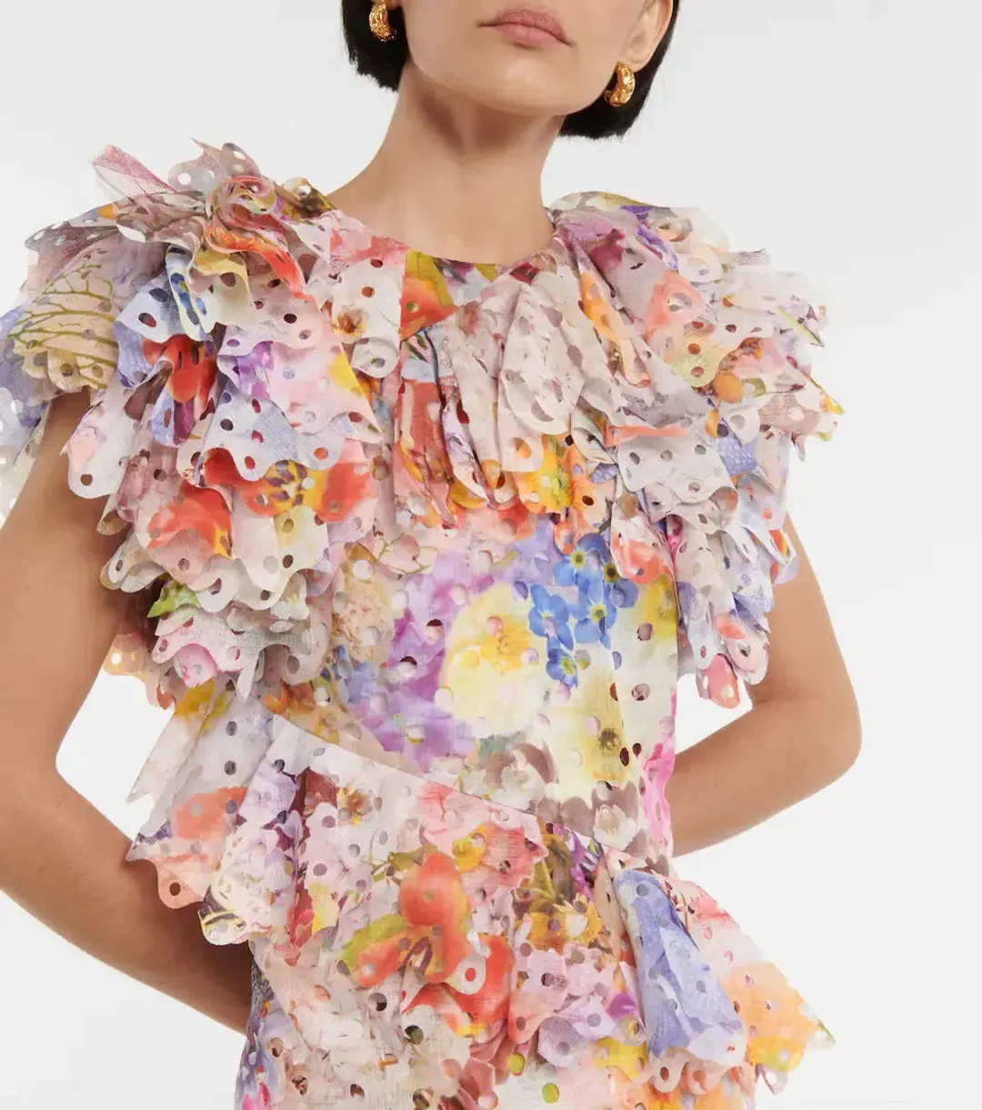 Zimmermann Prima Frilled Gown in Patchwork Floral Print Size 0 / AU 8 for rent on The Volte - main image