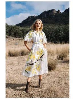 Aje Mimosa Cut-out Midi Dress In Wattle Print Size 8 for rent on The Volte - image 1