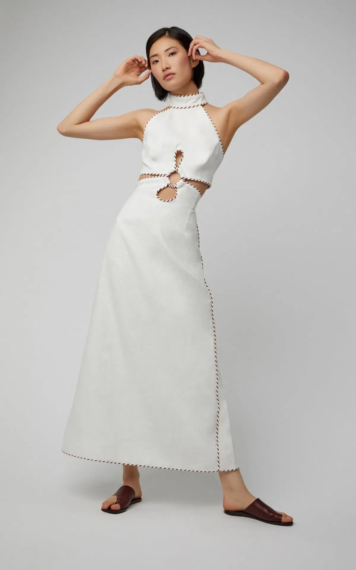 Zimmermann Corsage Braid Cutout Linen Maxi Dress Ivory Size 1 / AU 10 for rent on The Volte - main image