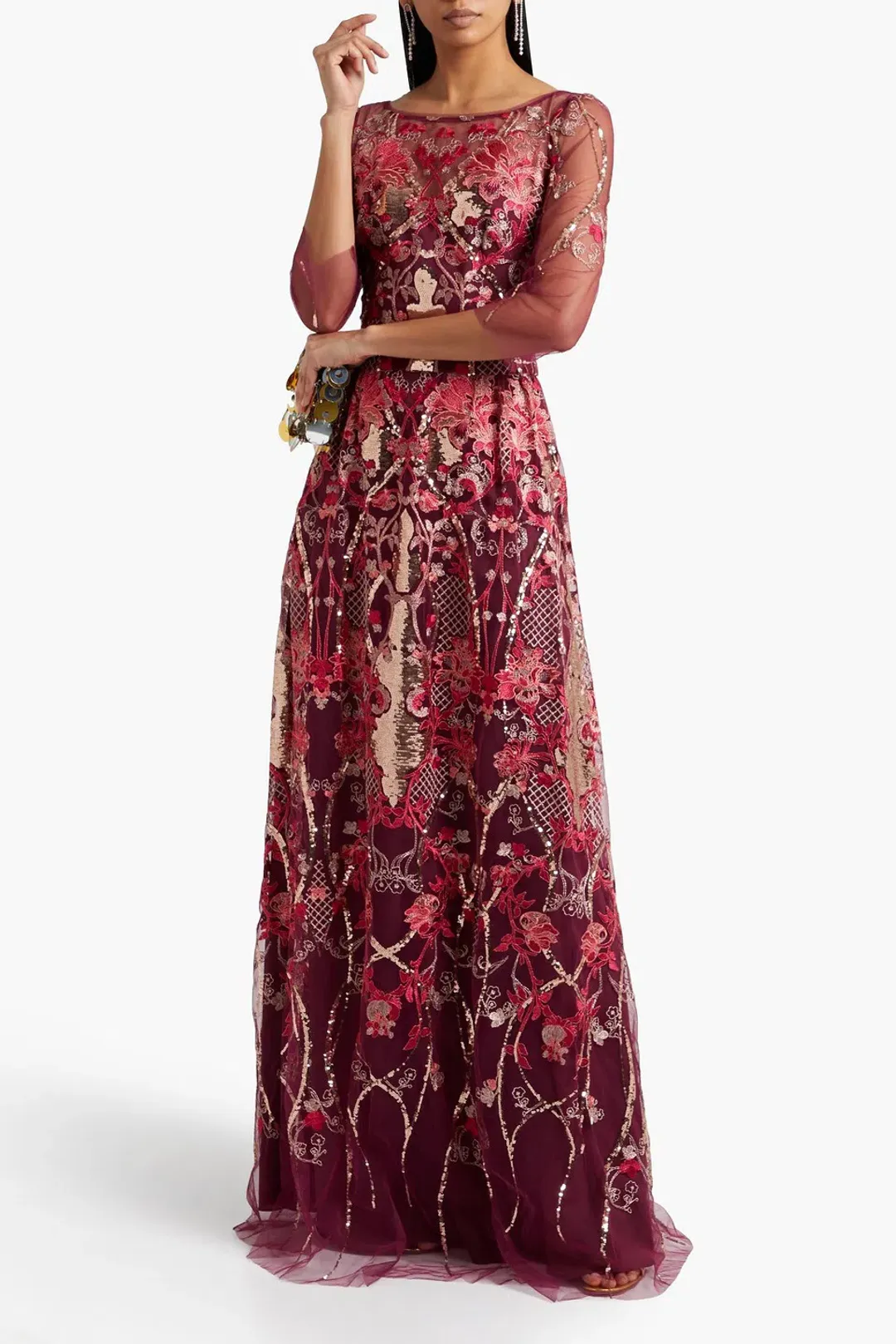 Marchesa Notte Embellished Tulle Gown Red Size 8 for rent on The Volte - main image