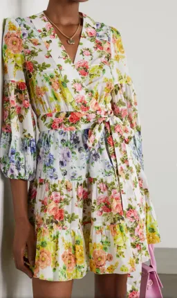 Zimmermann Net-Sustain Tiered Organic Linen Mini Wrap Dress Floral Size 1 / AU 10 for rent on The Volte - image 2