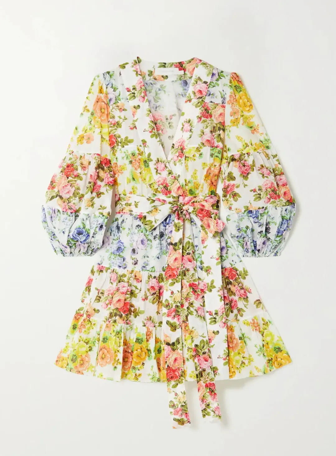 Zimmermann Net-Sustain Tiered Organic Linen Mini Wrap Dress Floral Size 1 / AU 10 for rent on The Volte - main image