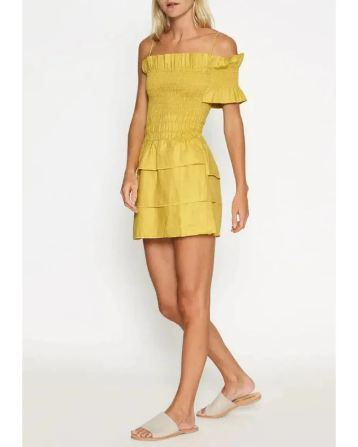 Sir The Label Marielle Ruched Dress Mustard Yellow Size AU 8 for rent on The Volte - main image