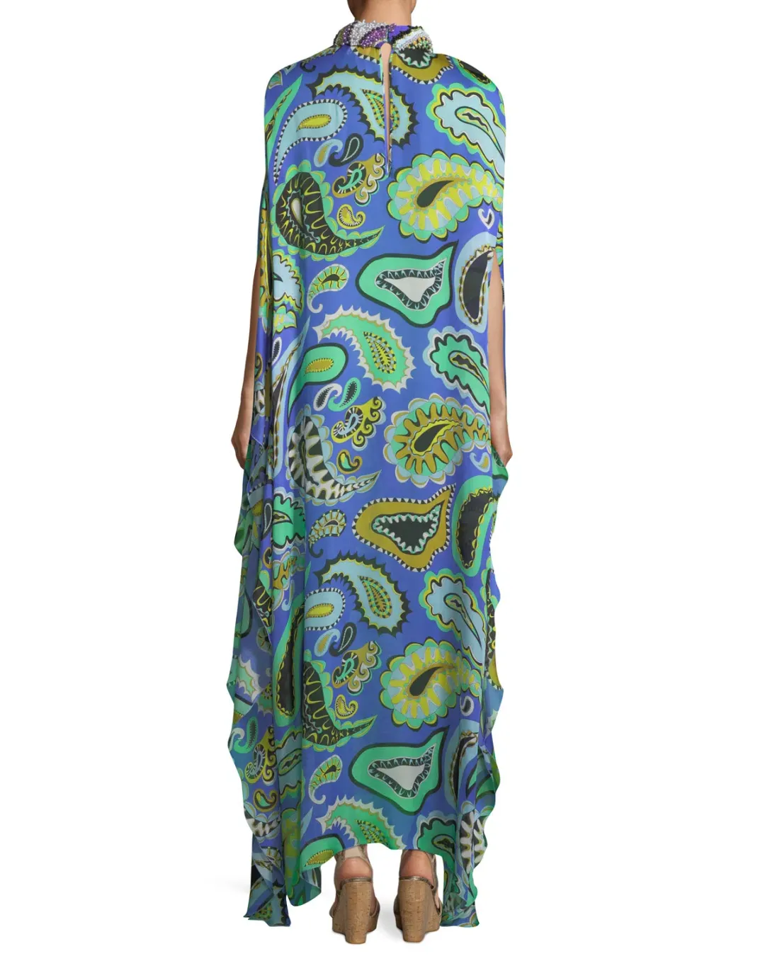 Emilio Pucci Paisley-Print Beaded-Collar Long Caftan Print Size IT42 for rent on The Volte - main image