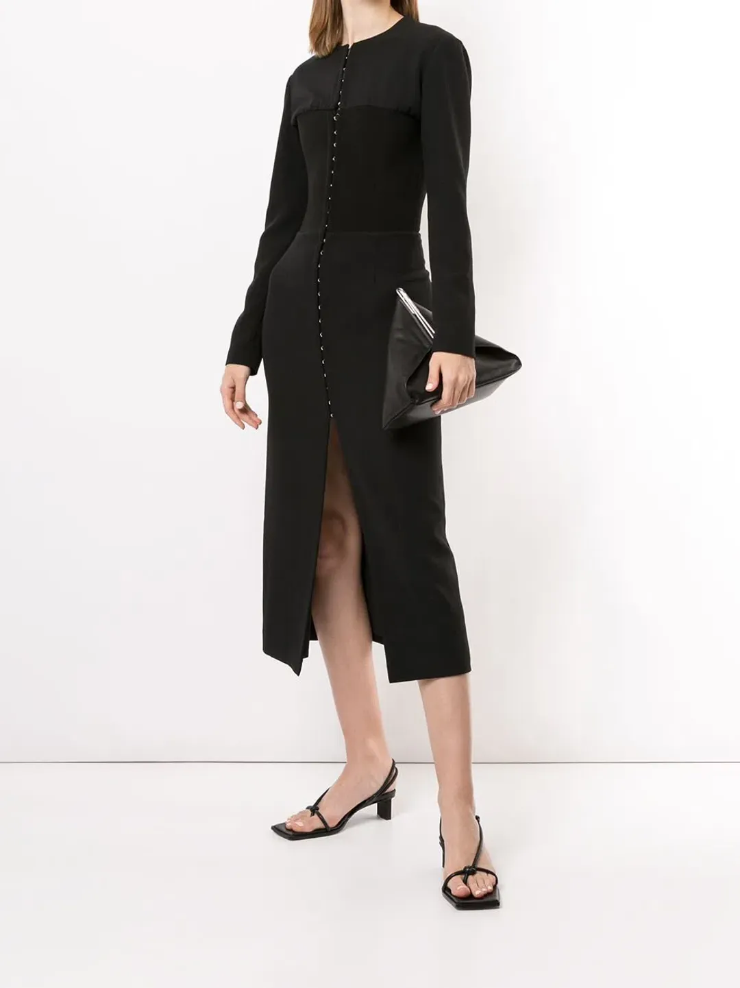 Dion Lee Front-Slit Midi Silk Dress Black Size 8 for rent on The Volte - main image