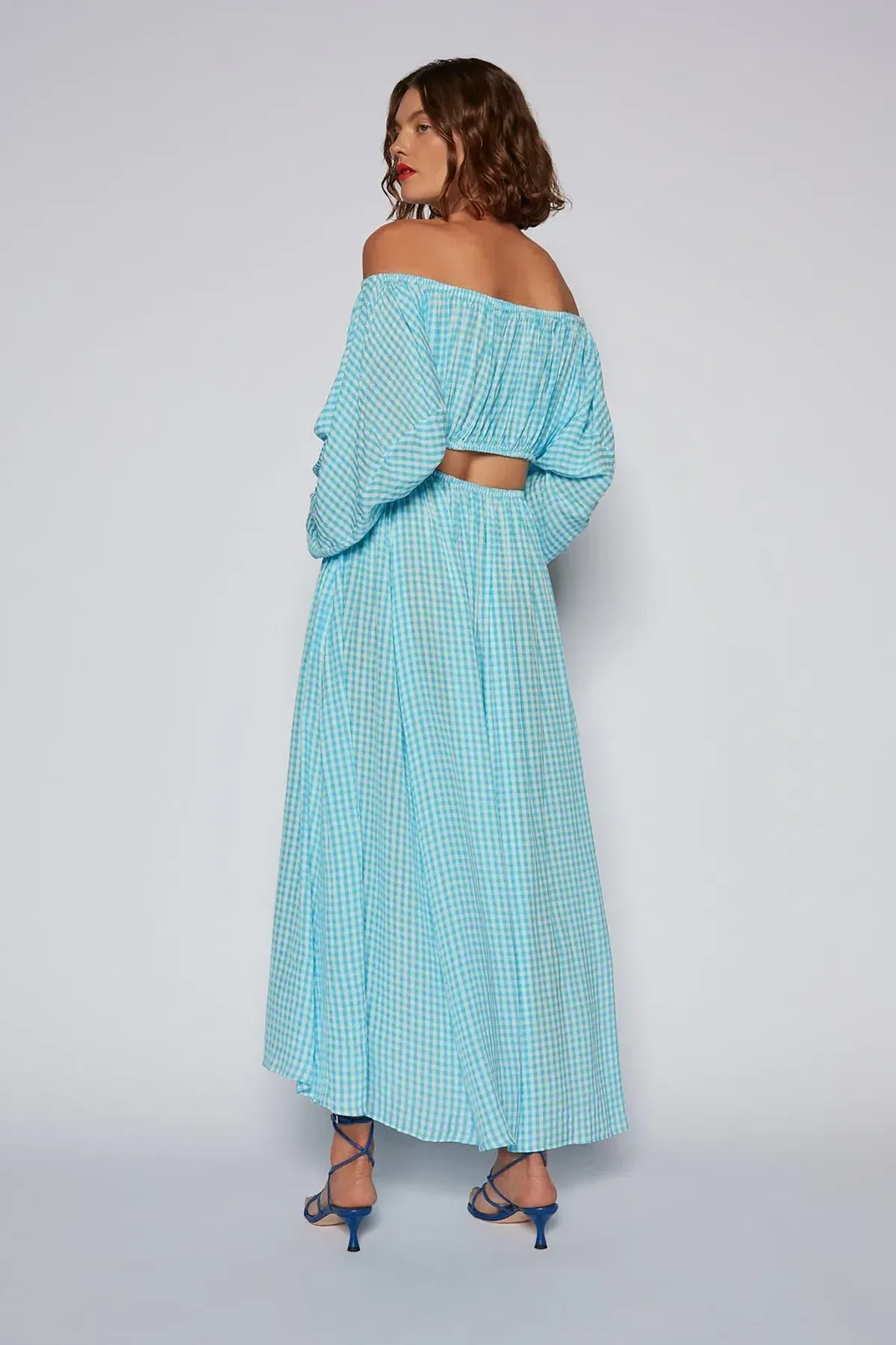 Scanlan Theodore Gingham Cutout Dress in Blue Size 8 - Image 4