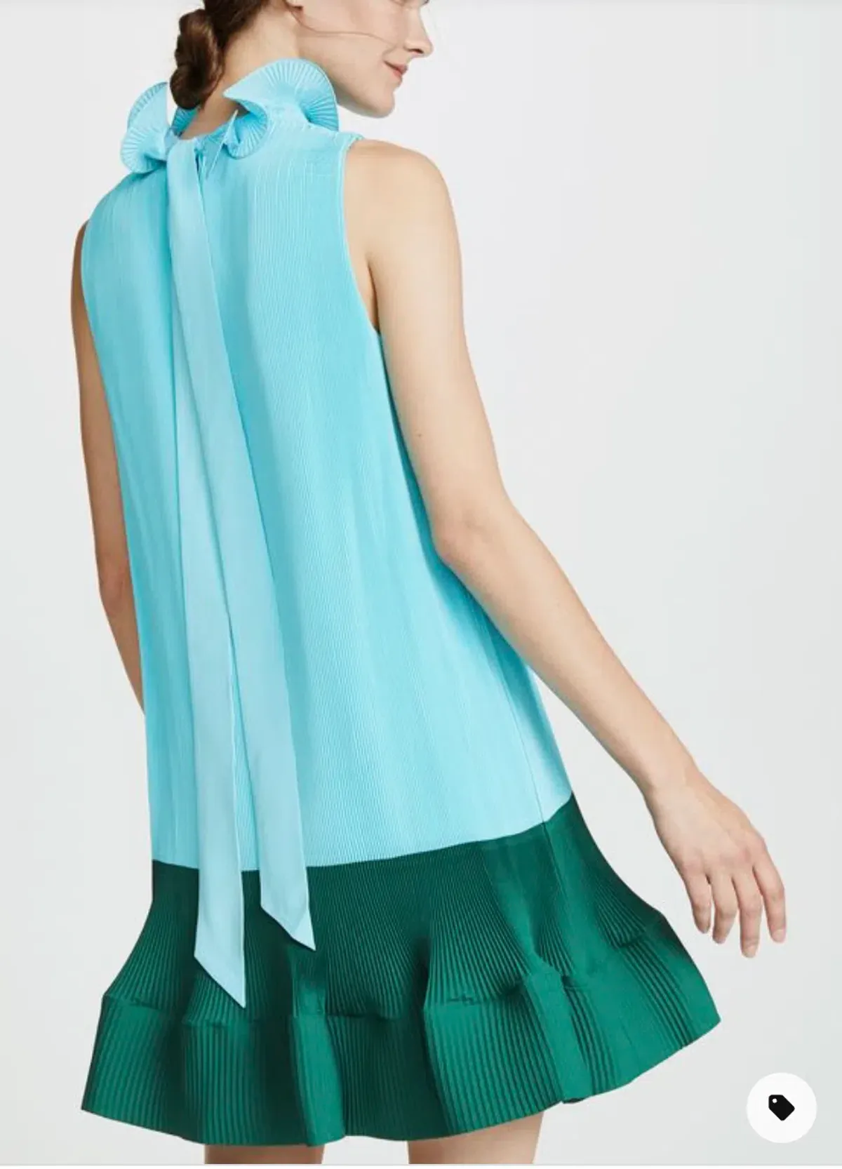 Tibi Camellia Pleated Colorblock Ruffle Dress Blue Size 4 - Image 2
