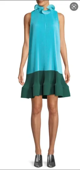 Tibi Camellia Pleated Colorblock Ruffle Dress Blue Size 4 for rent on The Volte - image 4