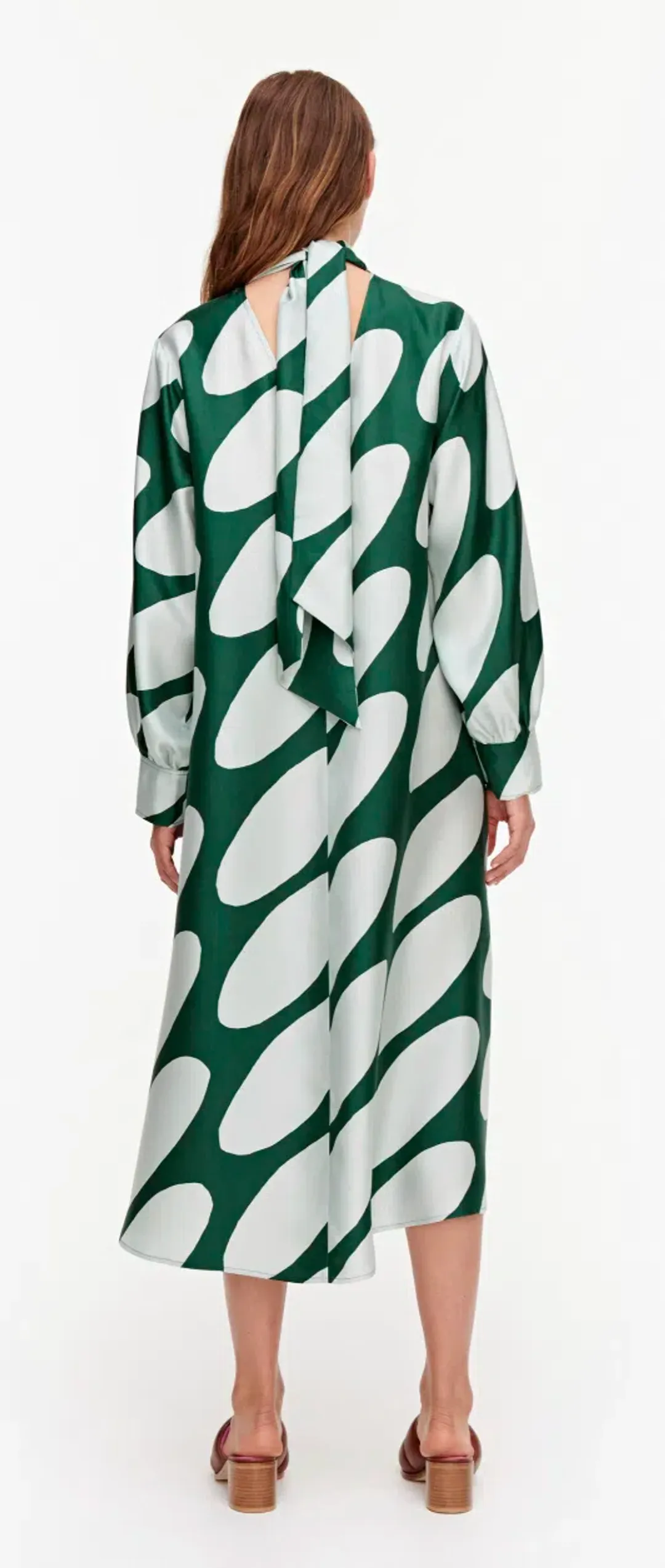 Marimekko Aatoilee Linsii Silk Dress Print Green Size AU 6 for rent on The Volte - main image