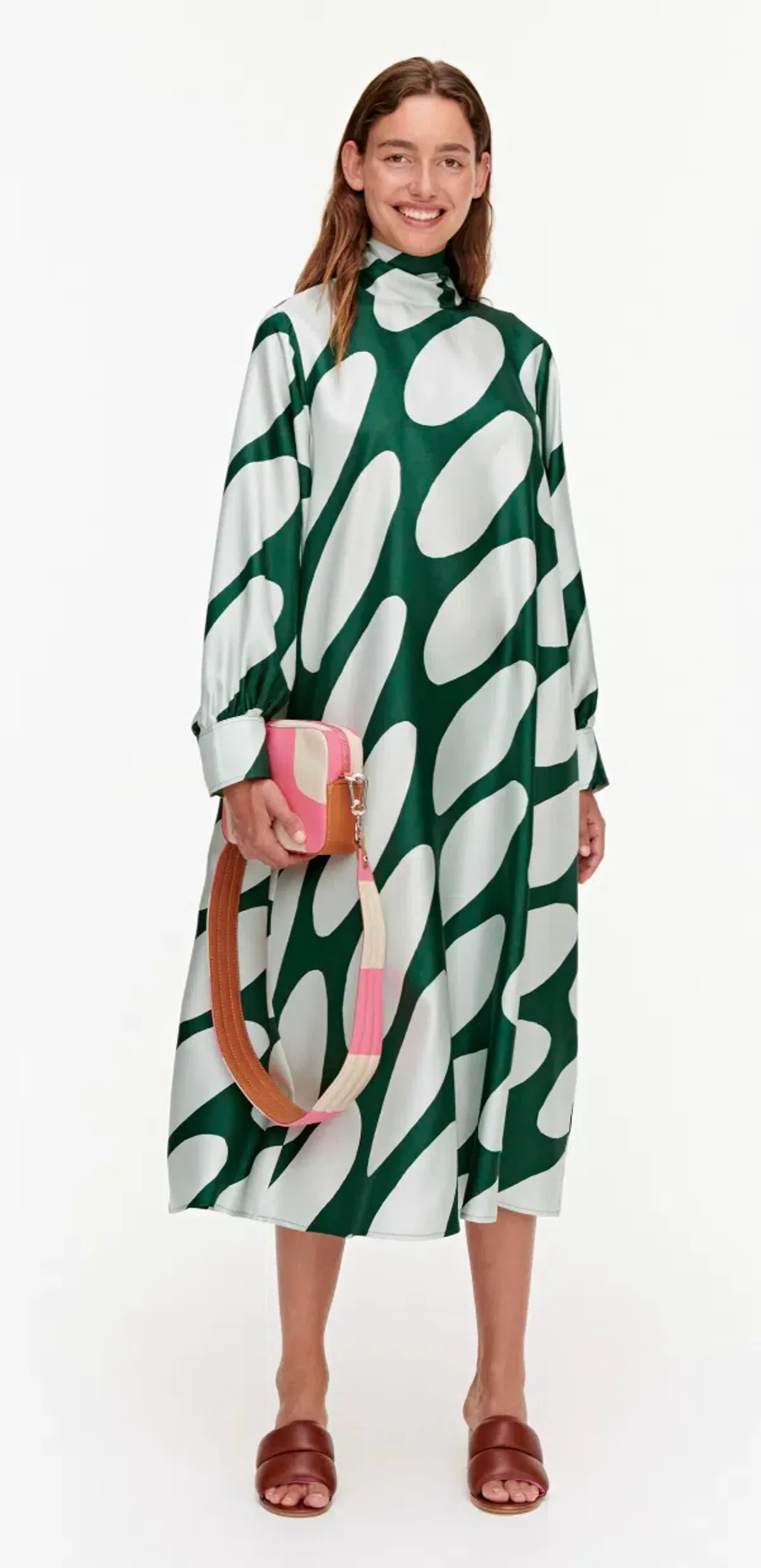 Marimekko Aatoilee Linsii Silk Dress Print Green Size AU 6 for rent on The Volte - main image