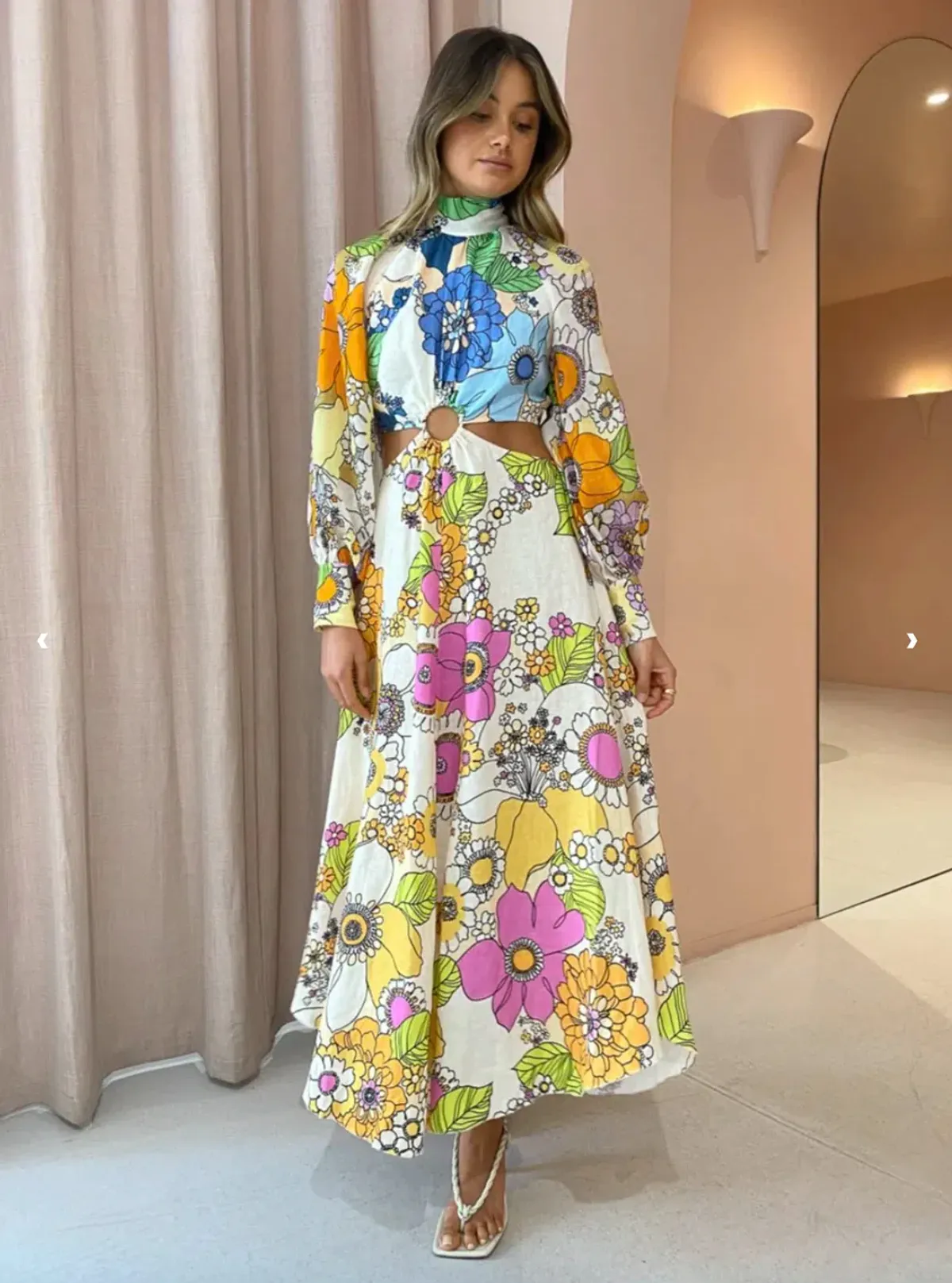 Alemais Farrah Cut Out Midi Dress Print Size 6 - Image 1