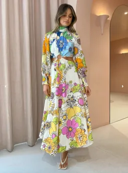 Alemais Farrah Cut Out Midi Dress Print Size 6 for rent on The Volte - image 1