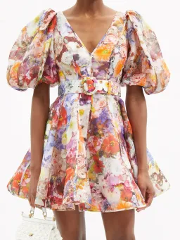 Zimmermann Prima Balloon Sleeve Floral Linen Dress Multi Floral Size 1 / Au 10 for rent on The Volte - image 3