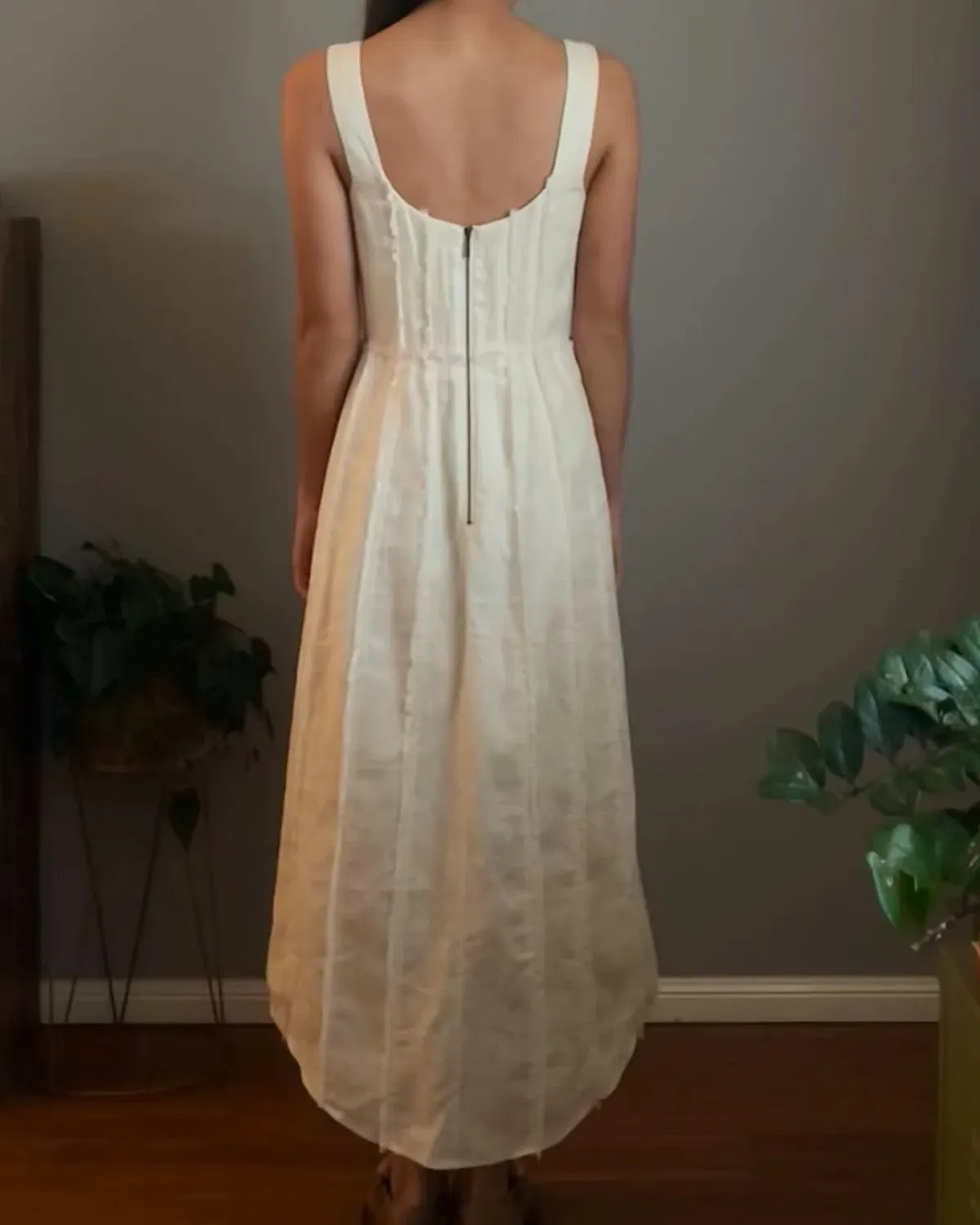 Auteur Studio Ruby Frayed Linen Dress Cream Size XS - Image 3