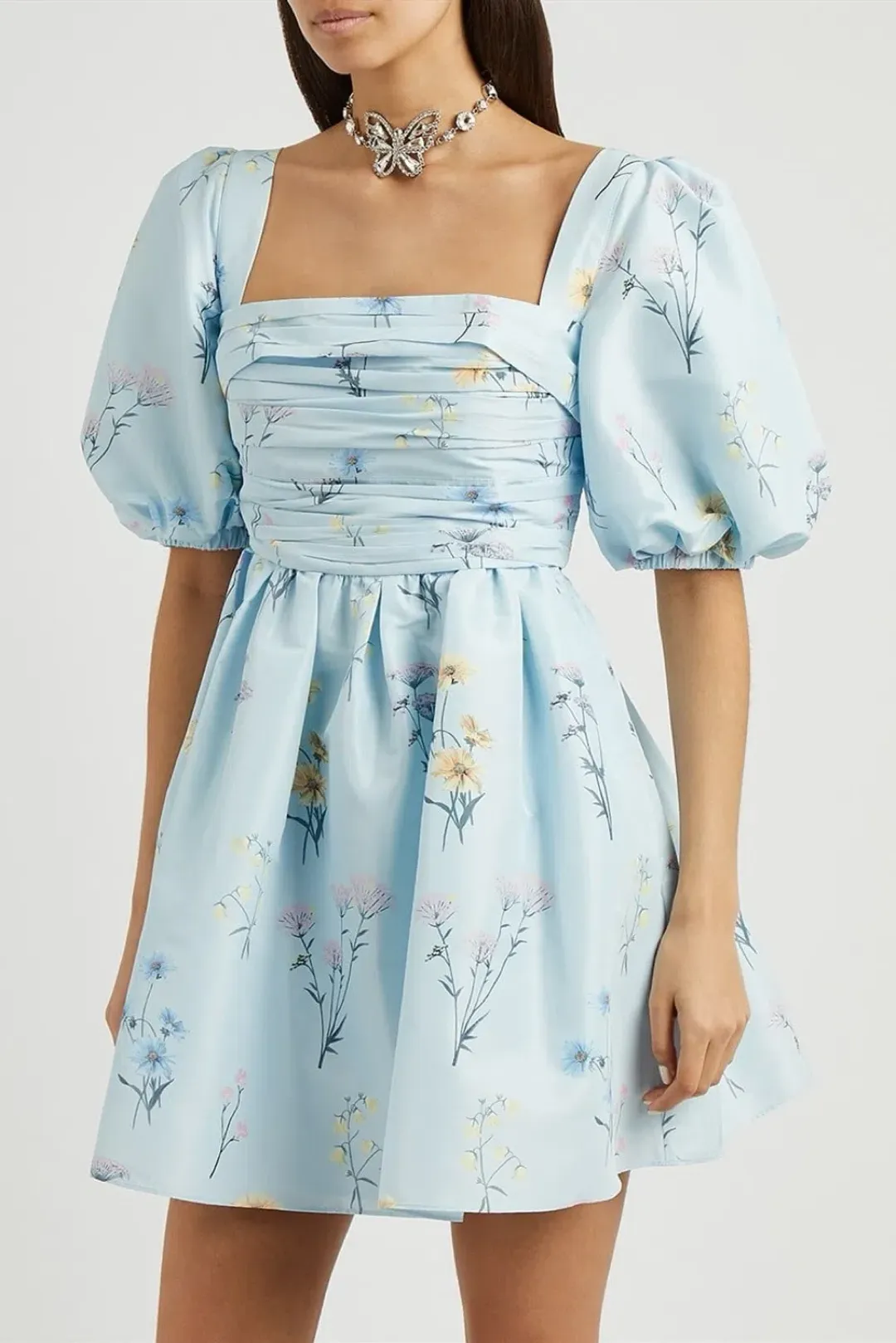 Self Portrait Watercolour Taffeta Mini Dress Light Blue Size XS for rent on The Volte - main image