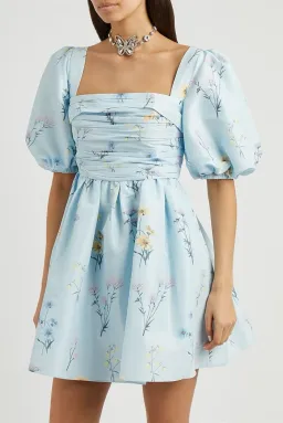 Self Portrait Watercolour Taffeta Mini Dress Light Blue Size XS for rent on The Volte - image 1