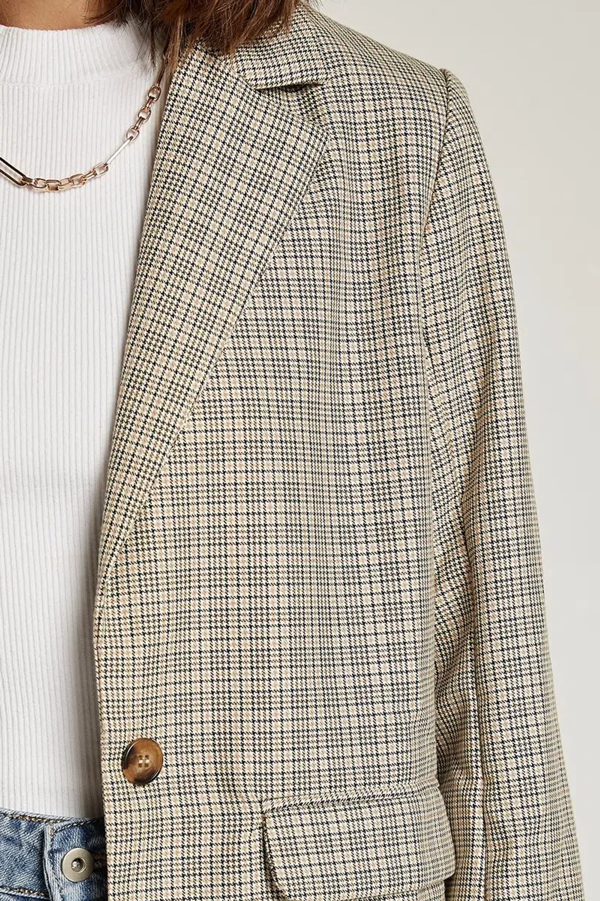 DISSH Frankie Plaid Beige Blazer Print Size 12 - Image 3