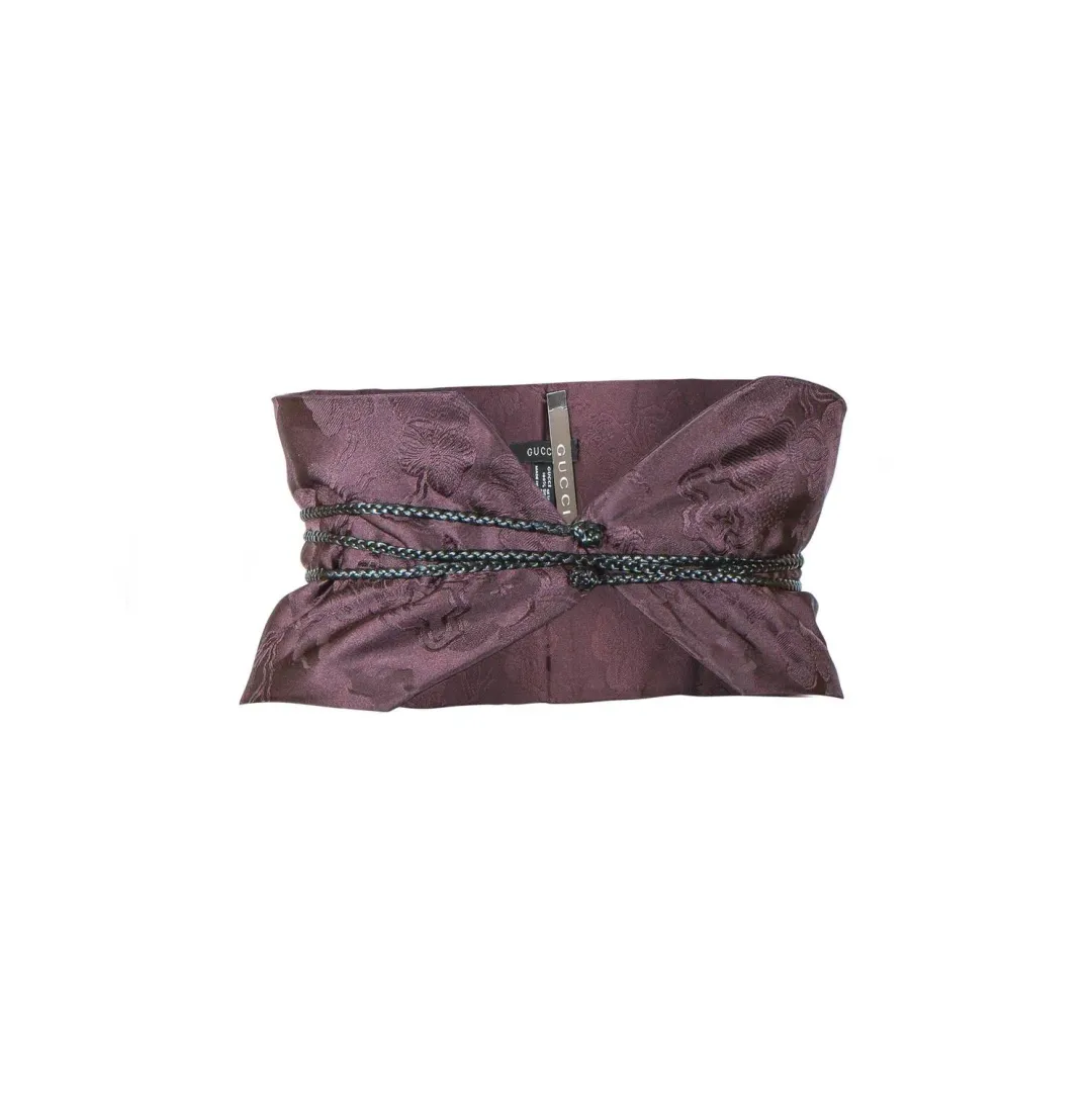 Tom Ford for Gucci Fall 2002 Brown Silk Obi Belt with Leather Strap for rent on The Volte - main image