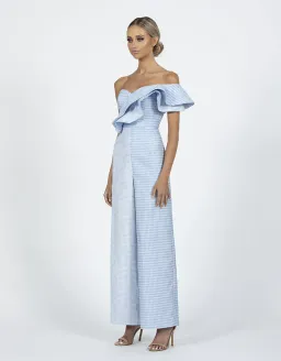 Bariano Willow Contrast Off Shoulder Jumpsuit Pale Blue/Cream Size 8 for rent on The Volte - image 1