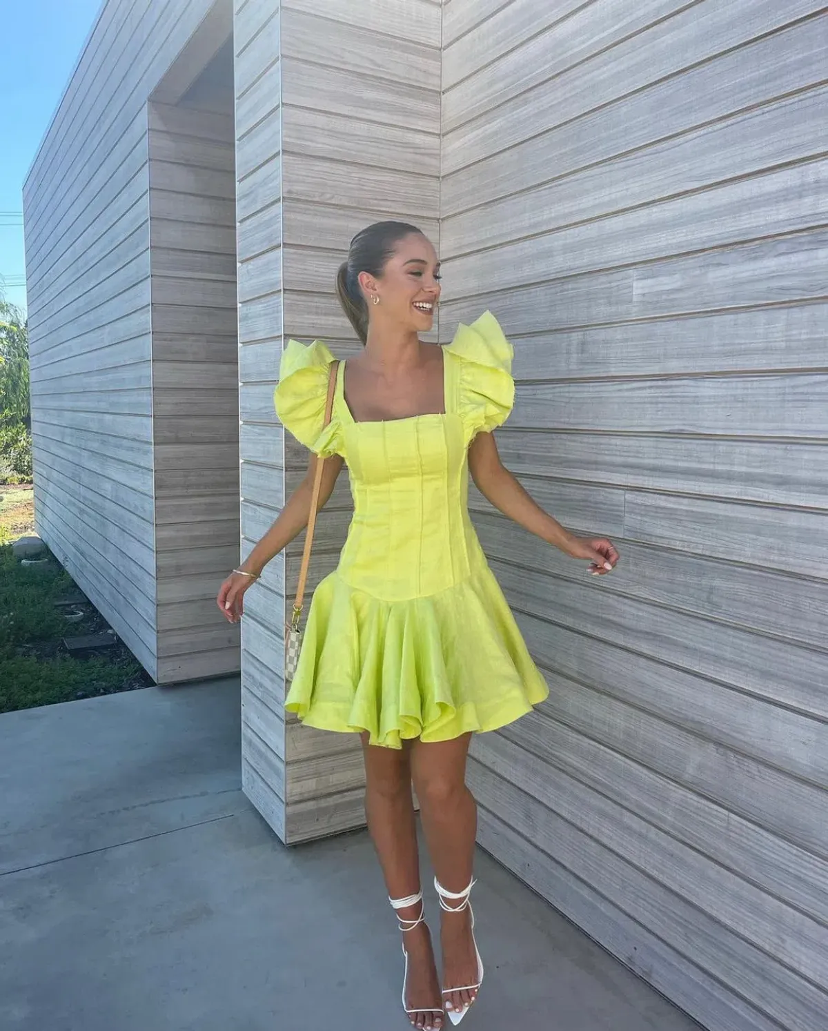 Aje Breathless Frill Sleeve Mini Dress Lime Green Size 12 - Image 4