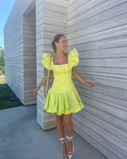 Aje Breathless Frill Sleeve Mini Dress Lime Green Size 12 for rent on The Volte - image 4