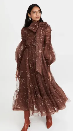Zimmermann Tempo Ruched Glitter Gown Chocolate Brown Size 0 / Au 8 for rent on The Volte - image 1