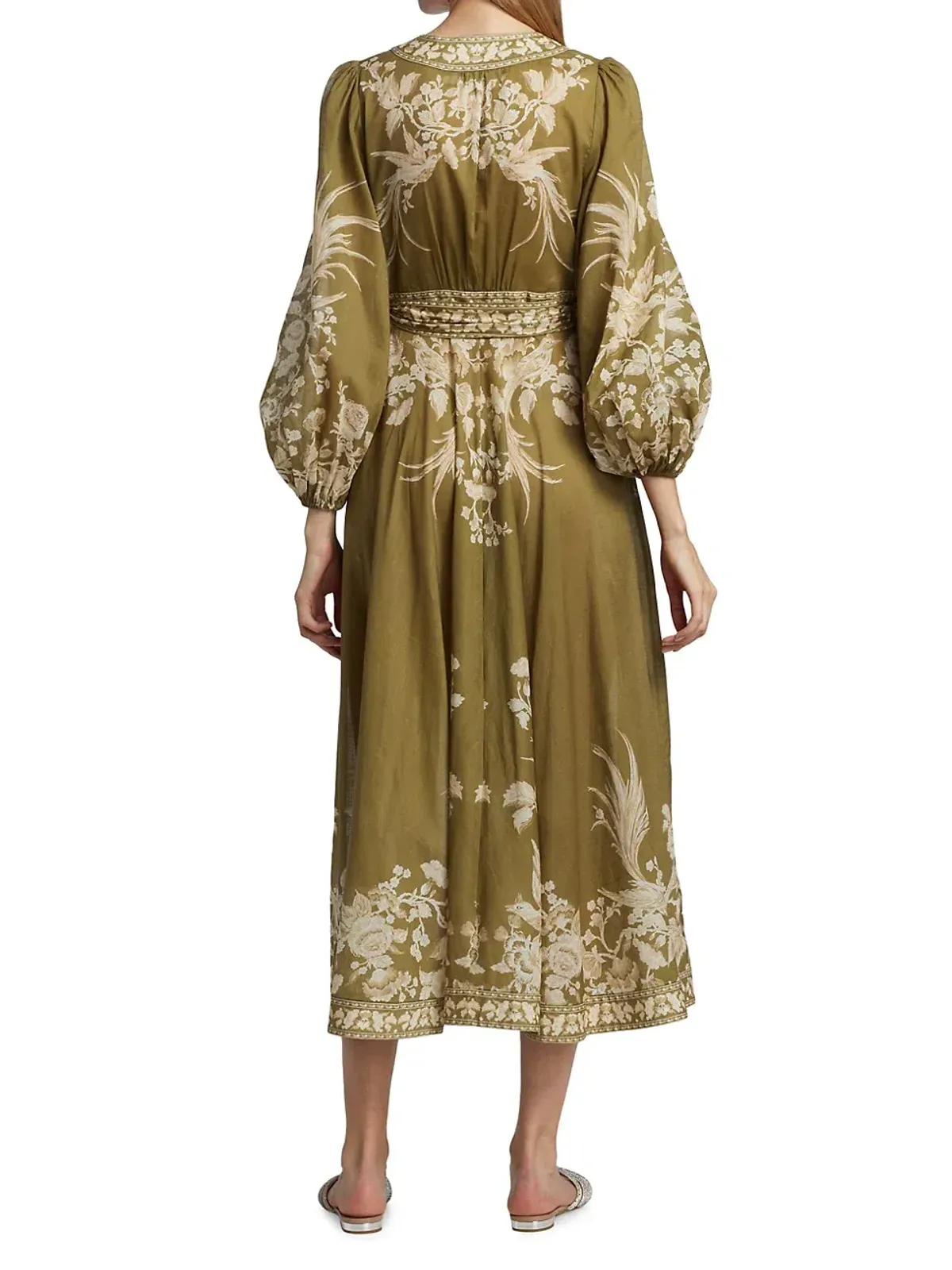 Zimmermann Anneke Floral Print Cotton Voile Wrap Midi Dress in Army Green Size 1 / Au 10 - Image 2