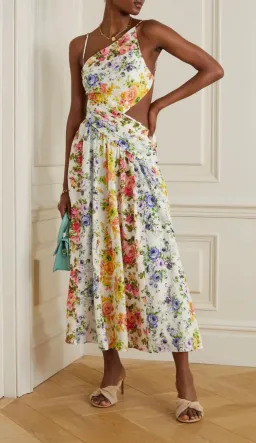 Zimmermann Asymmetric Open Back Floral Midi Dress Print Size 4 (16) for rent on The Volte - image 1