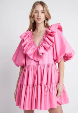 Aje Solstice Ruffle Tiered Smock Mini Dress Pink Size 14 for rent on The Volte - image 3