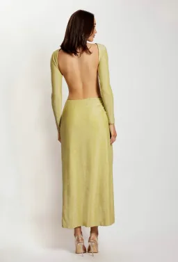 Meshki Christina Backless Maxi Wrap Dress Green Shimmer Size L for rent on The Volte - image 3