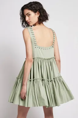 Aje Hushed Cotton Square Neck Mini Dress in Bamboo Green Size 14 for rent on The Volte - image 3