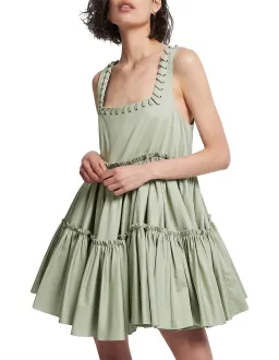 Aje Hushed Cotton Square Neck Mini Dress in Bamboo Green Size 14 for rent on The Volte - image 1