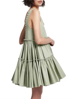Aje Hushed Cotton Square Neck Mini Dress in Bamboo Green Size 14 for rent on The Volte - image 2
