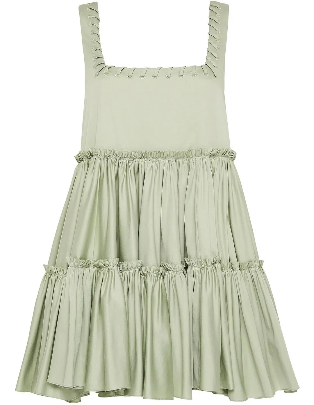 Aje Hushed Cotton Square Neck Mini Dress in Bamboo Green Size 14 for rent on The Volte - main image