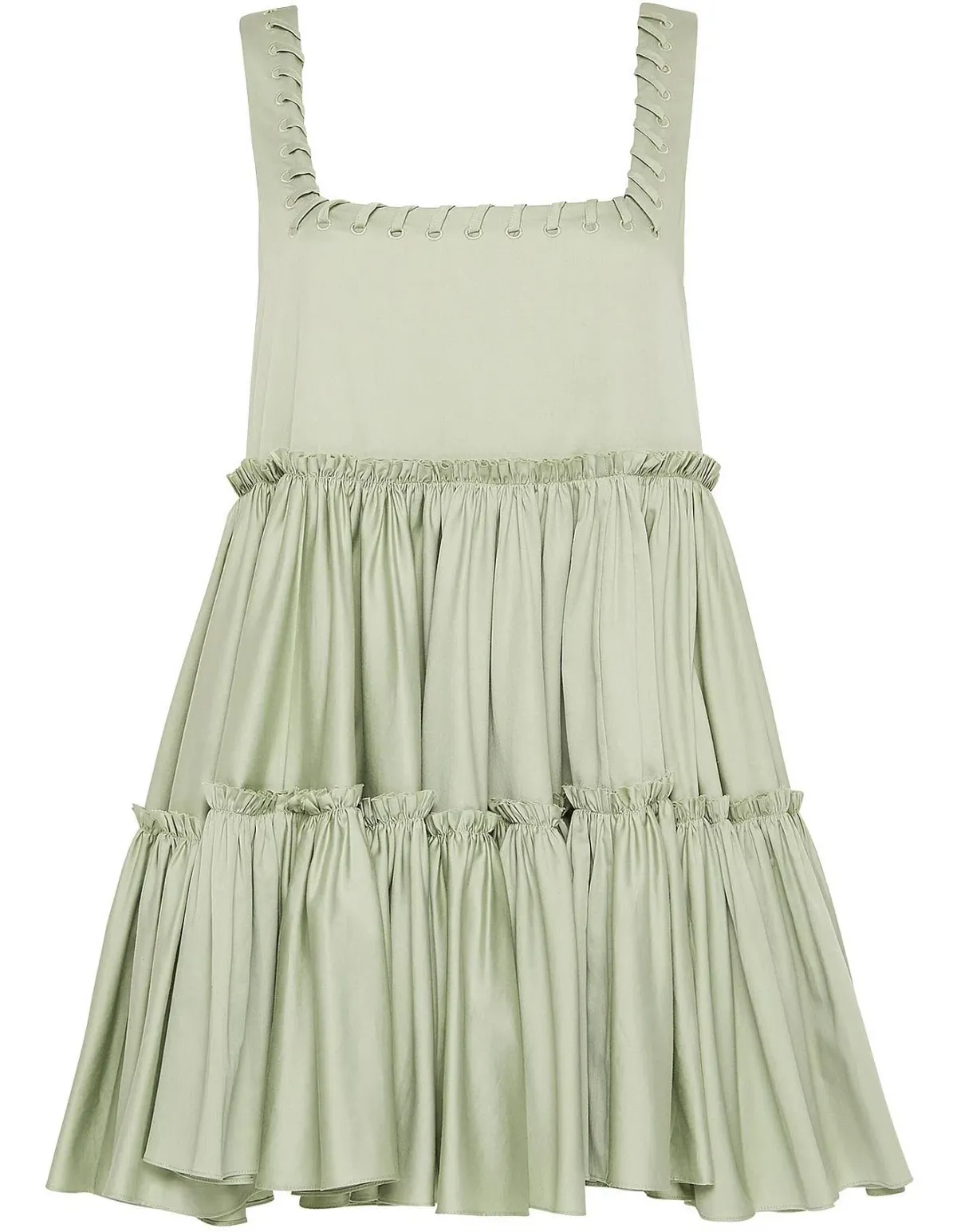 Aje Hushed Cotton Square Neck Mini Dress in Bamboo Green Size 14 - Image 5